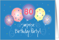 Hand Lettered 80th Surprise Birthday Party Invitation with Balloons card