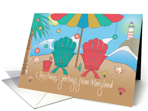 Hand Lettered Maryland Holiday Greetings, Beach Chairs &... (1072325)