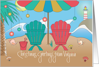 Hand Lettered Virginia Holiday Greetings, Beach Scene & Lighthouse card