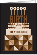 Hand Lettered Happy Birthday for Son, Brown Stacked Birthday Cake card