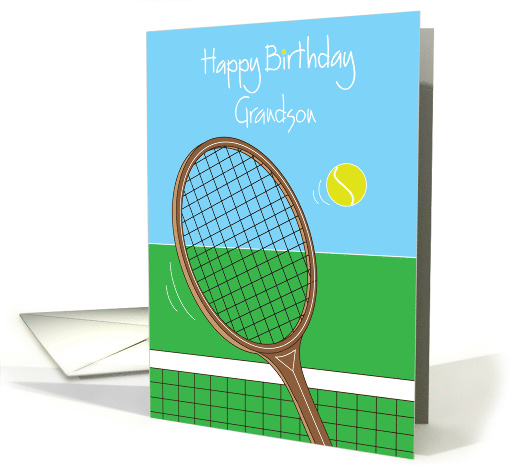Happy Birthday for Grandson with Tennis Racquet and Tennis Ball card