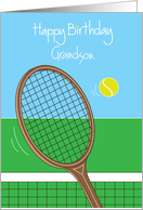 Happy Birthday for Grandson with Tennis Racquet and Tennis Ball card
