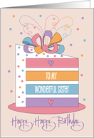 Birthday for Wonderful Sister Ribbon Topped Rainbow Birthday Cake card