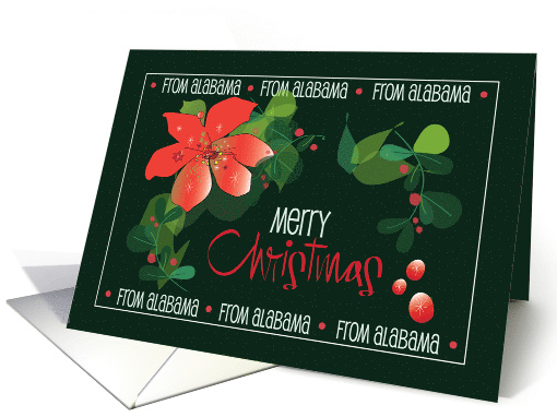 Hand Lettered Alabama Merry Christmas Poinsettia with Red Berries card