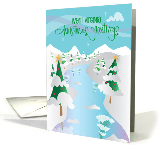 West Virginia Christmas Greetings, Decorated Tree-Filled River card