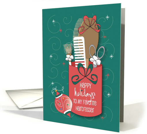 Christmas for Hairdresser, Scissors, Brush & Ribbons in Jar card