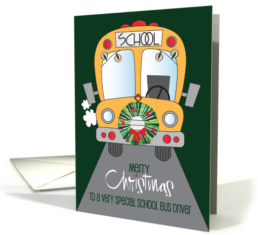 Hand Lettered Christmas from Bus Driver School Bus with Wreath card