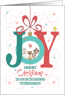 Christmas to Veterinarian, with Two Dogs, Cat & Bird in Joy Ornament card