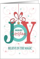 Hand Lettered Joy Ornament Believe in the Magic, with Red Bow card