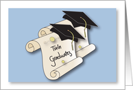 Graduation Congratulations for Twins, Two Diplomas and Mortarboards card