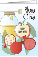 Happy Rosh Hashanah, with Shofar, Challah and Honey card