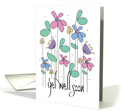 Hand Lettered Get Well Soon with Long Stem Colorful Flowers card