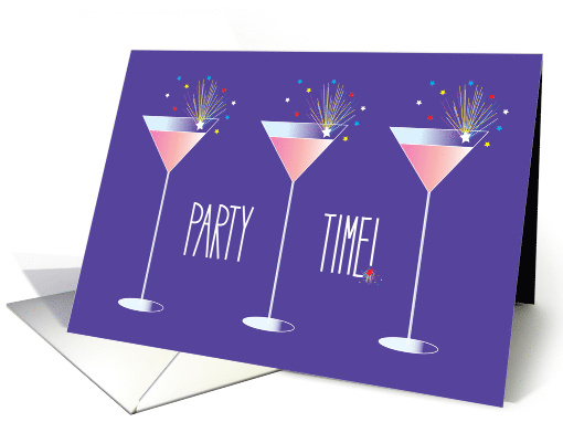 New Year's Party Invitation with Glasses Decorated with Fireworks card