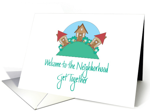 Welcome to the Neighborhood Invitation with Cottages on Hillside card