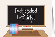 Hand Lettered Invitation to Back to School Party Blackboard and Desk card