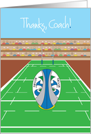 Rugby Thanks Coach Card with Rugby Ball and Goal Post card