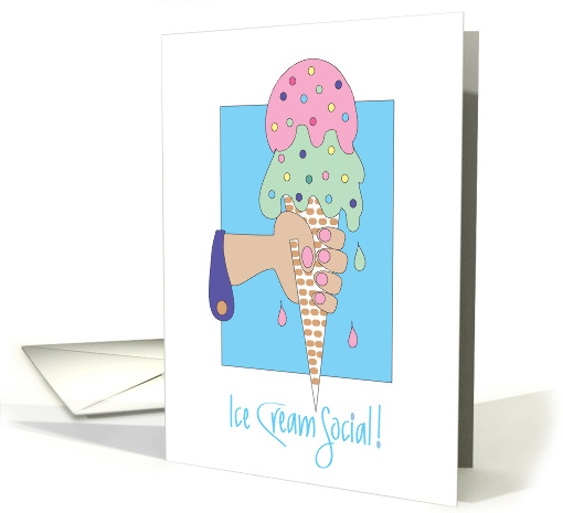 Invitation to Ice Cream Social with Ice Cream Cone and Sprinkles card