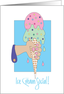Invitation to Ice Cream Social with Ice Cream Cone and Sprinkles card