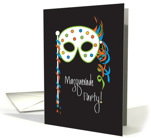 Invitation to Masquerade Party with Mask and Ribbons on a Stick card