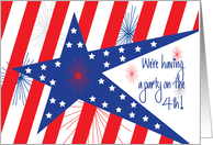 4th of July Picnic Business Invitation, Stars & Stripes with Fireworks card