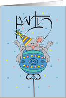Birthday Party Invitation Mouse in Party Hat on Decorated Balloon card