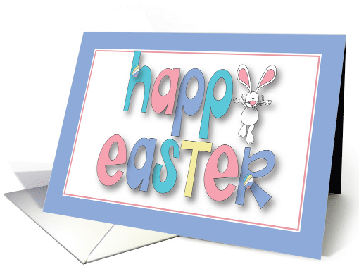 Hand Lettered Easter Card, with Hopping Bunny and Decorated Eggs card