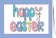 Hand Lettered Easter Card, with Hopping Bunny and Decorated Eggs card