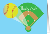 Thanks Coach for Softball Coach with Ball Heading for Home Run card