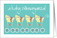 Announcement of Baby Quadruplets Baby Extravaganza with 4 Strollers card