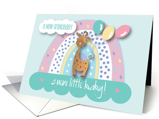 Announcement of New Grandbaby Grandchild Giraffe and Rainbow card