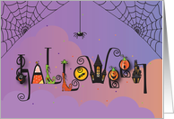 Hand Lettered Halloween Word with Spooky Fun and Spider Webs card