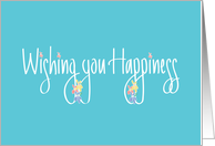 Wishing you Happiness, Hand Lettering on Blue & Colorful Flowers card