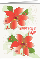 Hand Lettered Invitation To Tis Holiday Breakfast with Two Poinsettias card