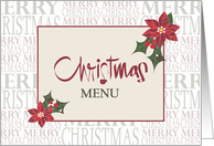 Hand Lettered Christmas Menu with Red Poinsettias and Holly card