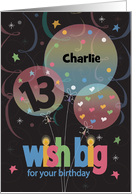 Birthday for 13 Year Old, Wish Big Balloon Trio with Custom Name card