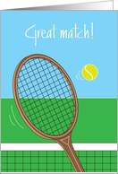 Congratulations for Tennis, Great Match with Tennis Racquet and Ball card