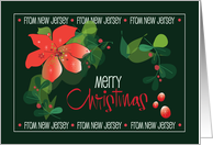 Hand Lettered Merry Christmas from New Jersey Poinsettia and Berries card