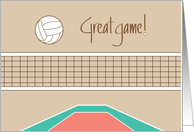 Volleyball Congratulations, Great game with Volleyball Spike over Net card