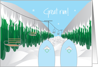 Ski Congratulations, Great Run with Skiis Overlooking Ski Run card