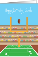 Birthday for Football Coach with Football in Stadium and Goalpost card