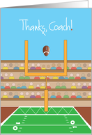 Thank You for Football Coach with Football in Stadium and Goalpost card