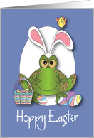 Hand Lettered Hoppy Easter Frog Wearing Bunny Ears with Eggs card