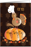 Hand Lettered Thanksgiving Happy Turkey Day with Turkey in Chef Hat card