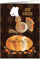 Thanksgiving for Great Grandson Happy Turkey Day Turkey in Chef’s Hat card