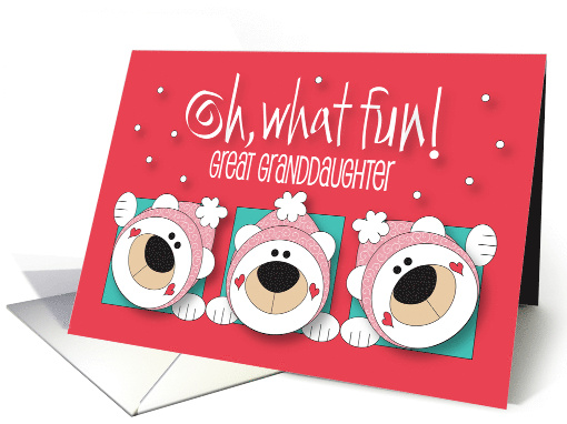 Christmas Great Granddaughter Trio of Polar Bears in Winter Hats card