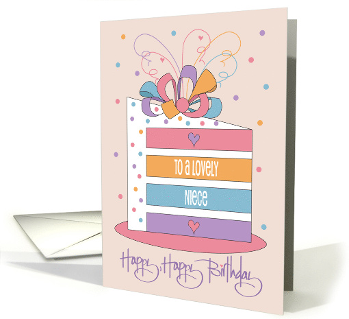 Hand Lettered Birthday for Niece Rainbow Birthday Cake with Bow card