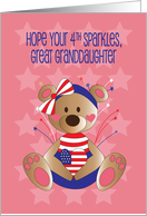 4th of July for Great Granddaughter, Patriotic Bear with Flag Heart card