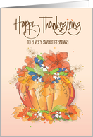 Hand Lettered Thanksgiving for Grandma Pumpkin Vase with Flowers card