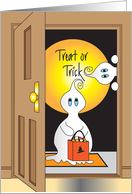Hand Lettered Treat or Trick with Ghostly Visitors at Open Door card