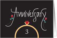 Hand Lettered Third Anniversary Congratulations, with Ring & Roses card